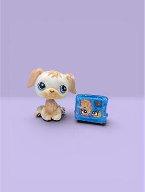 Littlest Pet Shop LPS Golden Retriever #140 with Shopkins food accessory